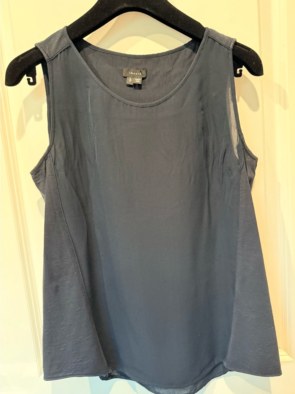 Theory Womens Navy Silk Blend Sleeveless Tank Blouse Top Size Small